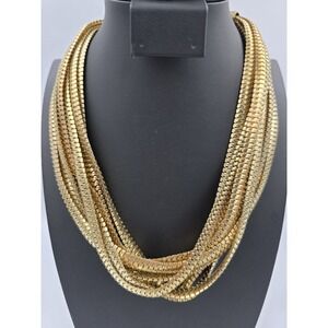 Vintage Multi-Strand Gold Tone Box Link Snake Chain Statement Necklace